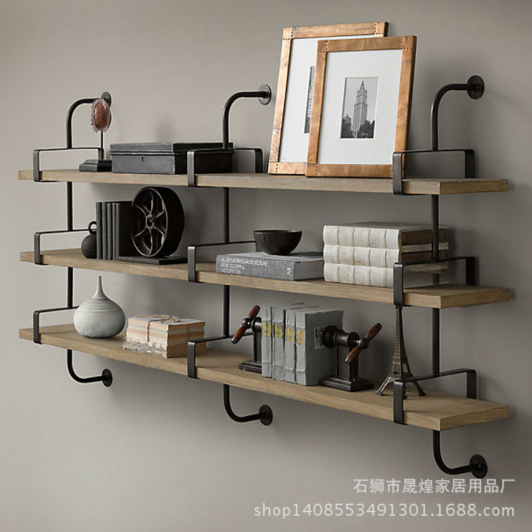 Factory wholesale American style Retro wall Shelf Iron art bookshelf Wall hanging originality multi-storey one word A partition Bracket