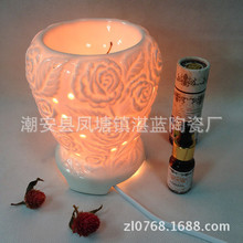 厂家供应浮雕欧式简约陶瓷香薰灯精油灯插电香薰灯香薰炉白瓷
