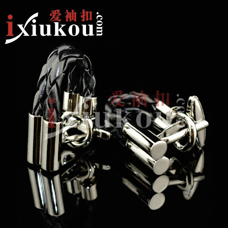 英博ixiukou黑色皮绳皮革链式袖扣法式衬衫袖钉cufflinks/156175