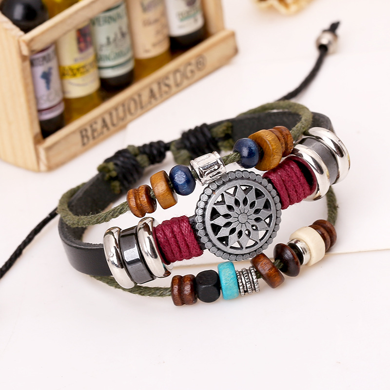 Vintage personalized leather bracelet, fashionable temperament, versatile Beaded Leather Bracelet, new Bracelet