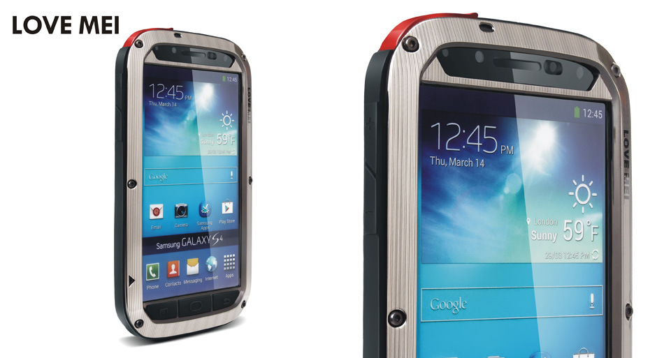 LOVE MEI Powerful Water Resistant Shockproof Dust/Dirt/Snow Proof Aluminum Metal Outdoor Heavy Duty Case Cover for Samsung Galaxy S4