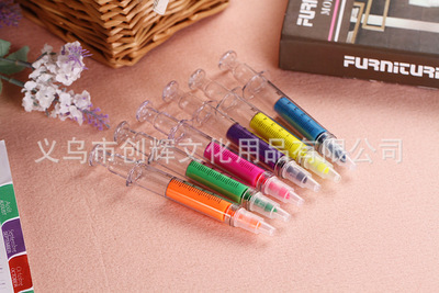 supply Syringe Fluorescent pen Give an injection Fluorescent pen marking pen Rainbow Pen Color pen Symphony wholesale