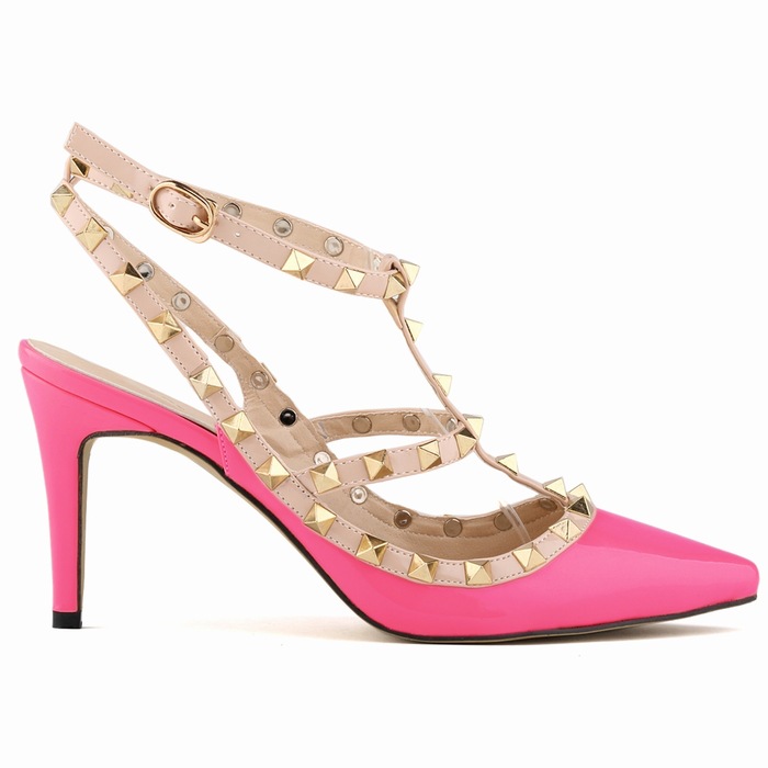 952-3 2017 European and American fashion rivets, stitching, hollowing, high heel, women's wedding banquet, single shoes.