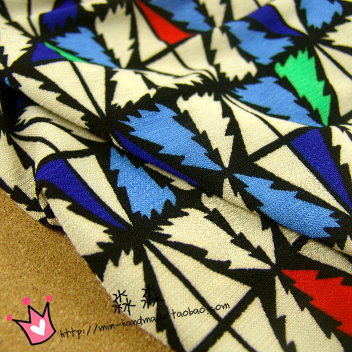 2014新款印花布料 米黄底蓝色系琉璃格子印染冰丝棉 夏季凉爽面料