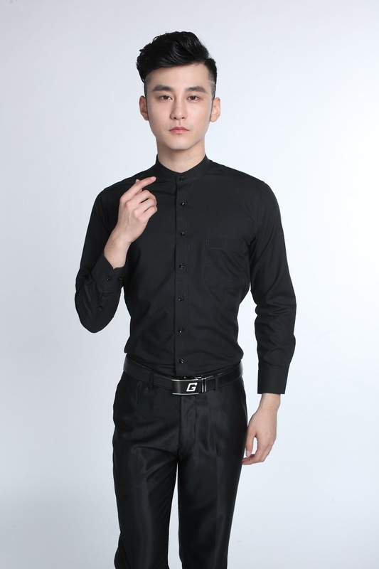 2019 Spring Men's Shirt Business Casual Collar Pure Black White Cotton Shirt Zhongshan Suit Collar Shirt Two Colors 2019 Spring Men's Shirt Business Casual Collar Pure Black White Cotton Shirt Zhongshan Suit Collar Shirt Two Colors