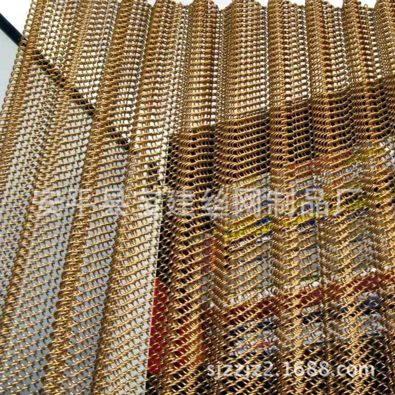 厂家订做高级会所大厅隔断用金色铝金属网帘，金属隔帘  金属垂帘