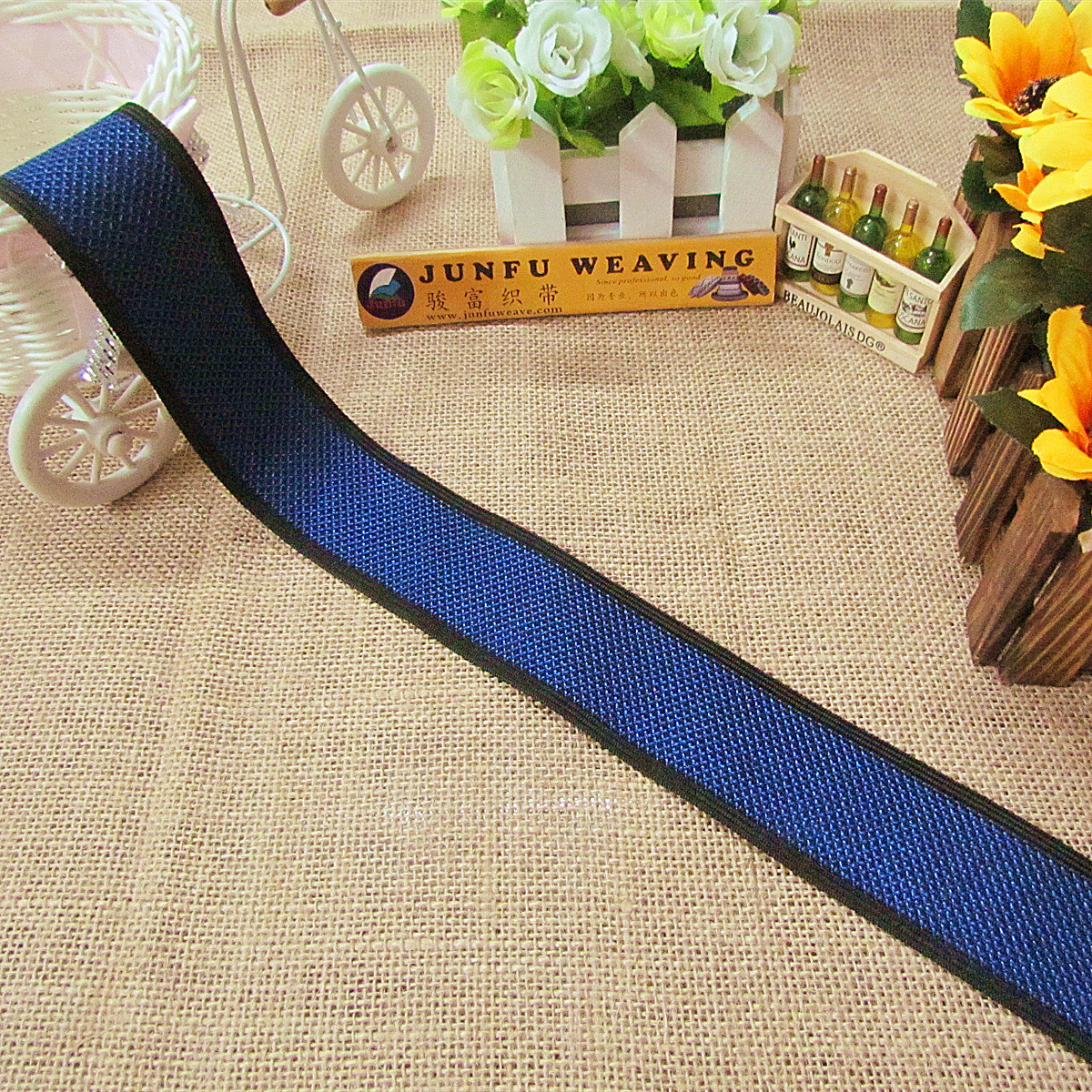 【床垫围边带】MT-407# 黑底蓝色网格带 (织带 包边带 花边带)