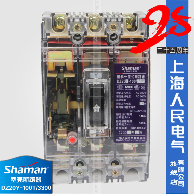 上海人民电气DZ20Y-100TM/3300全规格塑壳断路器(透明)正品直销