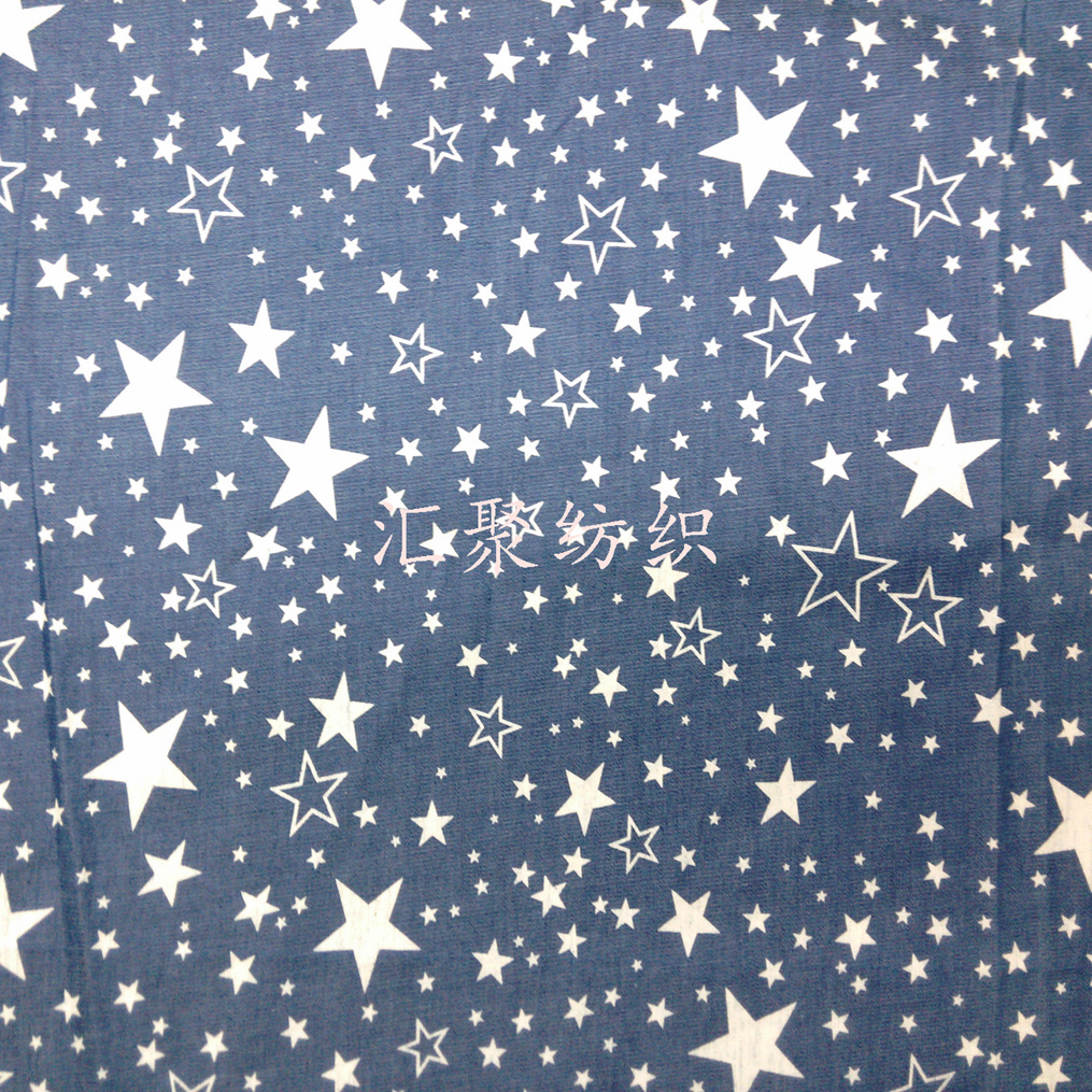 牛仔布小星星印花 台板胶浆印花 单色台版胶浆印花