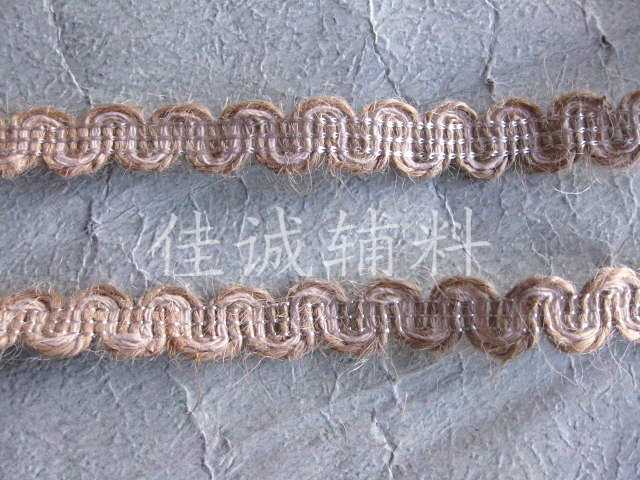 服装辅料 双色麻绳中弯花边 麻线波浪花边 12MM