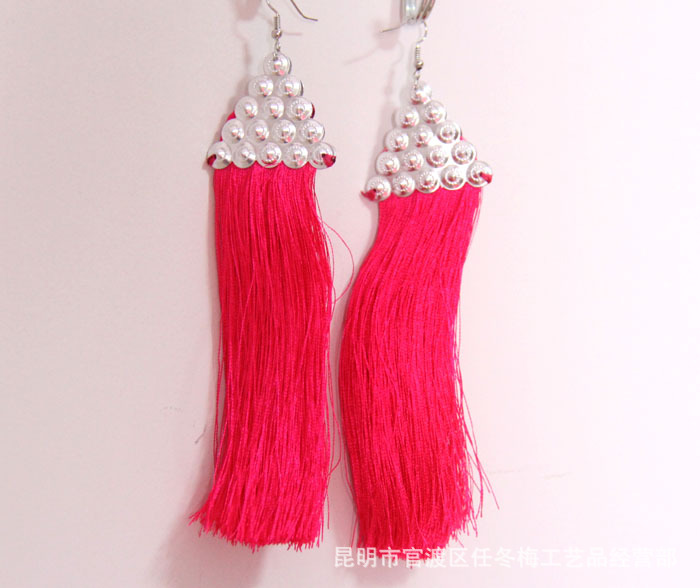 手工三角苗银流苏耳环