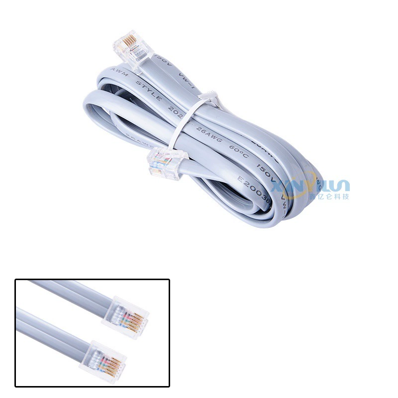 6P6C плоская телефонная линия 6-жильная телефонная линия чистая медь 2 М готовый продукт 20251 RJ11 RJ12 26AWG