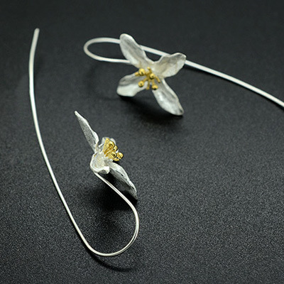 S925 pendientes de plata pendientes Tailandia artesanía moda elegante flor esterlina pendientes de plata al por mayor joyería de plata exagerada