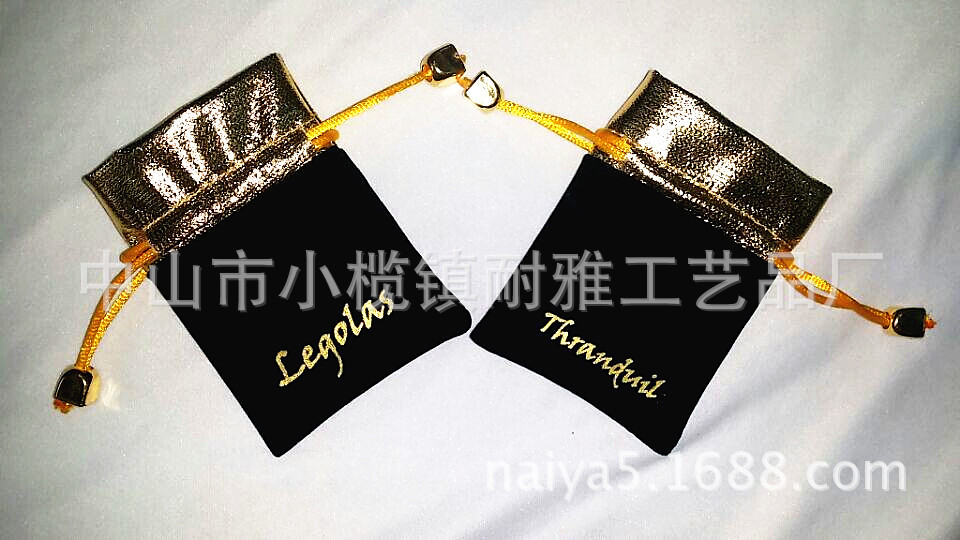 订 制生产金边烫金布接绒布印刷工艺韩国丝抽绳束口袋吊钟绒布袋