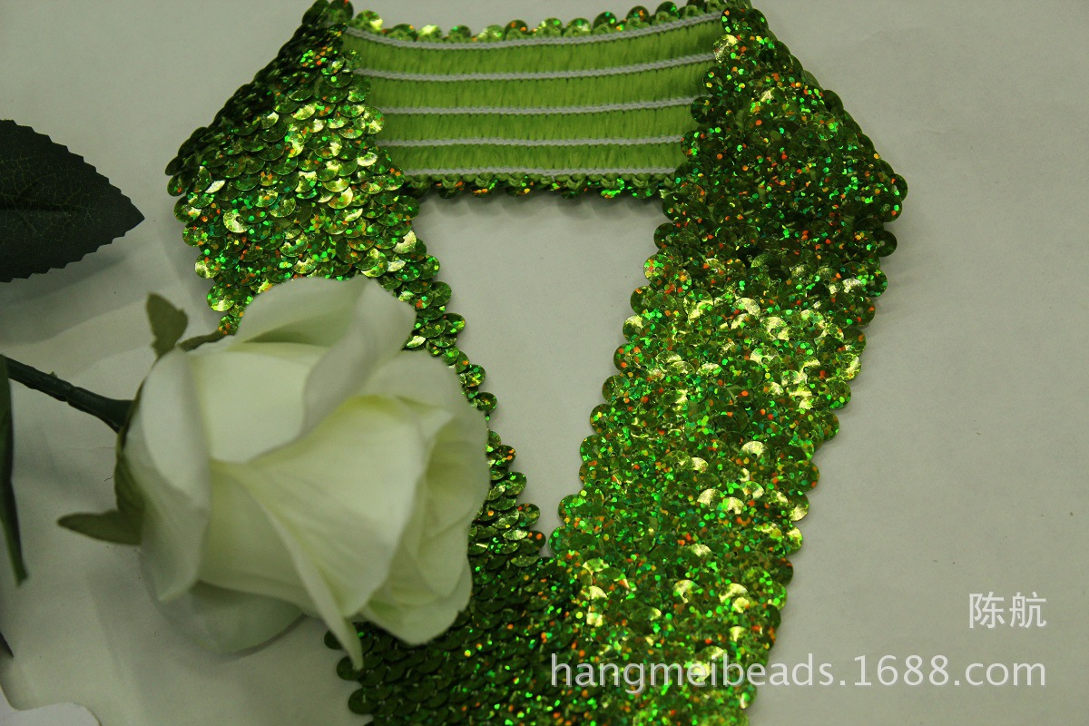 优质亮片花边批发 珠片花边 花边来样 五排松紧花边