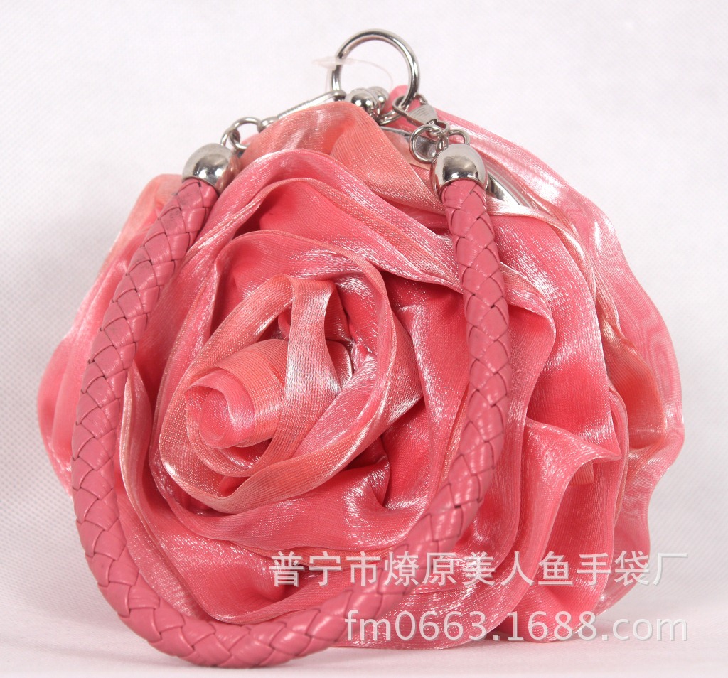 Túi clutch dạ tiệc hình hoa hồng 3D lụa hoa trà — Màu tím, Màu đen, Màu hồng, Màu xanh ngọc chi tiết 20