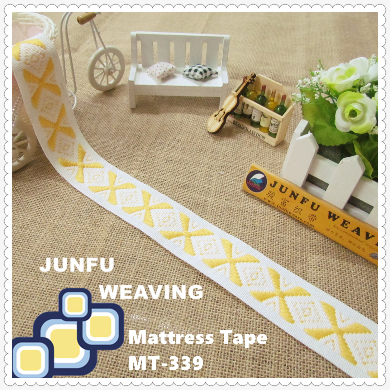 【床垫围边带】MT-339# 金黄色"X"花包边带 新款交叉织带