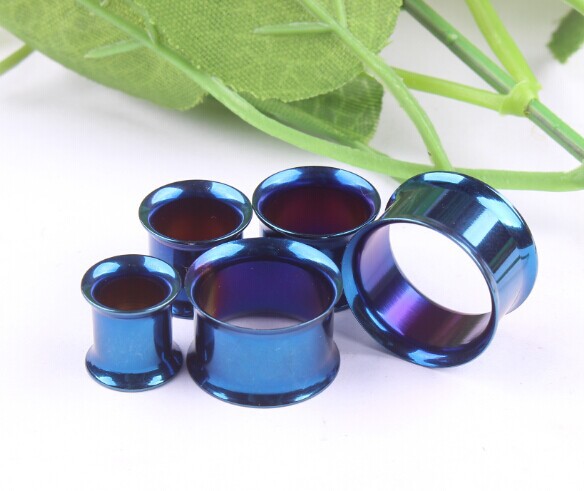 European American Stainless Steel Double Horn Ear Expander Blue Fashion Ear Plug Personality detail image 11