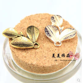diy手工饰品配件材料 合金蝴蝶结25x20mm金色单孔叶子装饰扣 批发