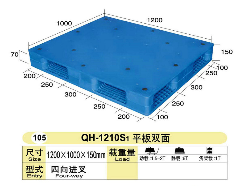 上海厂家供应供应防滑塑料托盘QH-1210S1平板双面环保塑料托盘