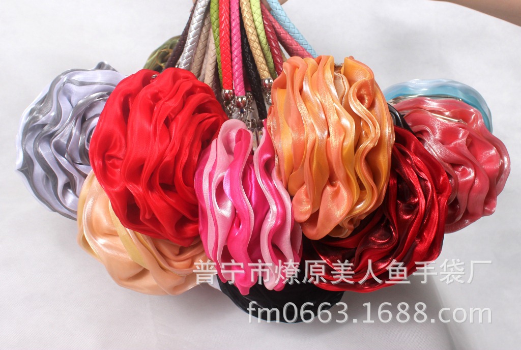 Túi xách tay hình tròn mini lụa hoa hồng dễ thương cho cô dâu — Màu tím, Màu đen, Màu hồng, Màu cà phê chi tiết 24