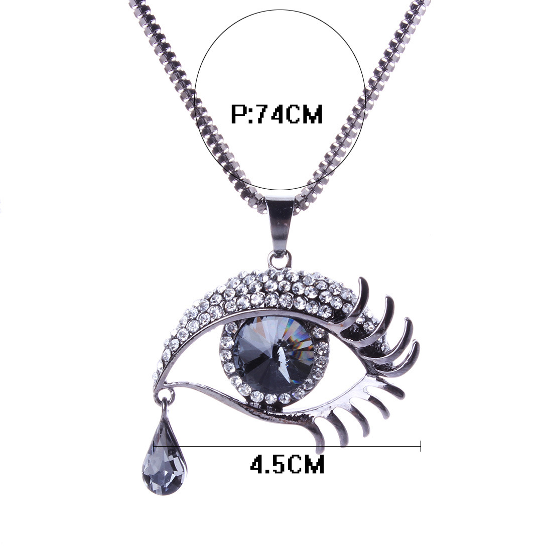 Fashion Blue Eyes Crystal Teardrop Angel Tear Sweater Chain Long Necklace Wholesale Nihaojewelry display picture 2