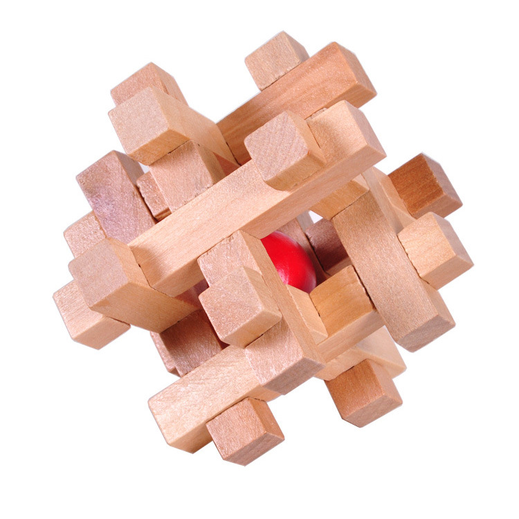 成人木制古典益智玩具孔明锁鲁班锁孔明球解锁玩具笼中取珠取红球|ms