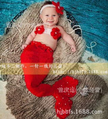 毛线美人鱼宝宝百日照服针织睡袋新款批发手钩制作厂家宝宝礼盒|ms