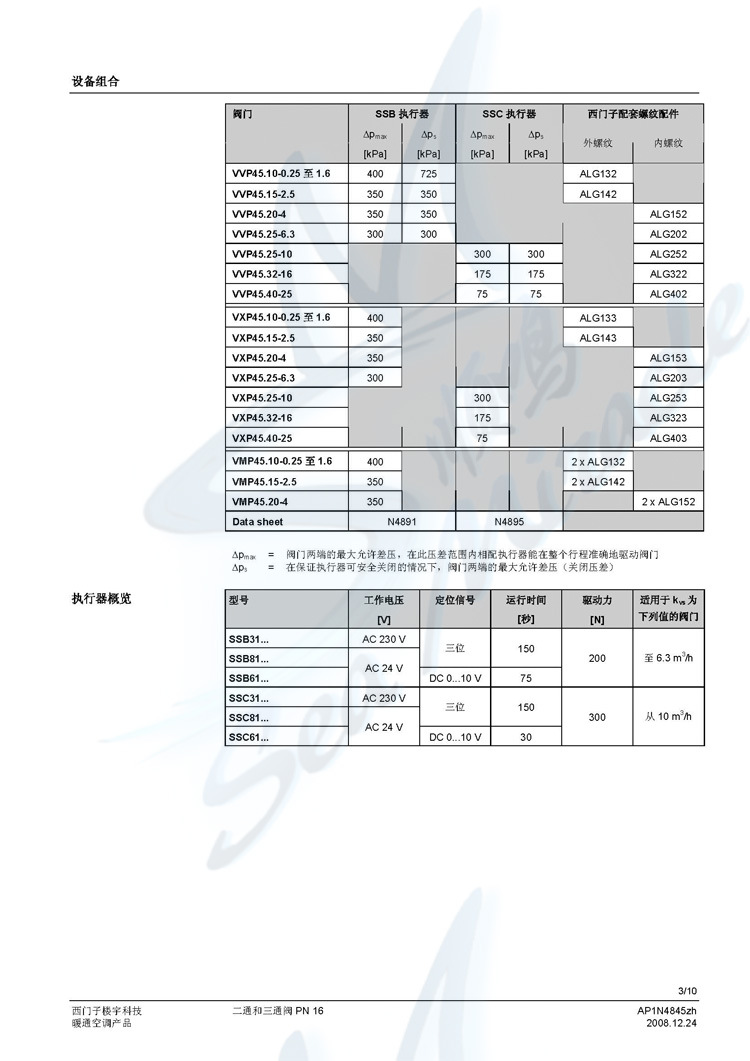 西门子VVP45.25-10 外螺纹连接二通调节阀 电动调节水阀DN25 西门子