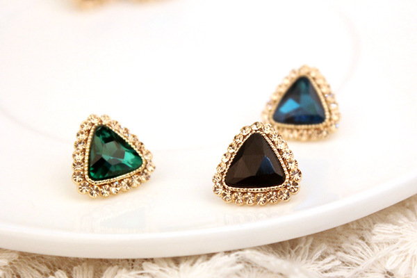 Ol Rhinestone Triangle Large Gemstone Stud Earrings display picture 1