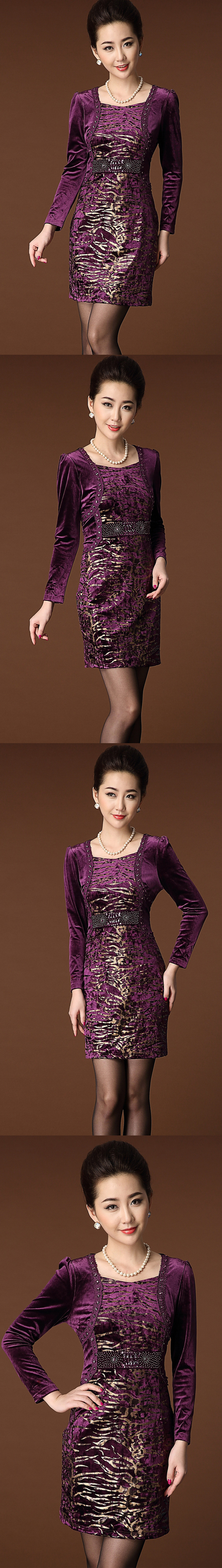 Váy nhung vàng châu Âu và châu Mỹ chính hãng là phụ nữ trung niên mỏng cỡ lớn mẹ mới tải 2016 mới - váy đầm chân váy da