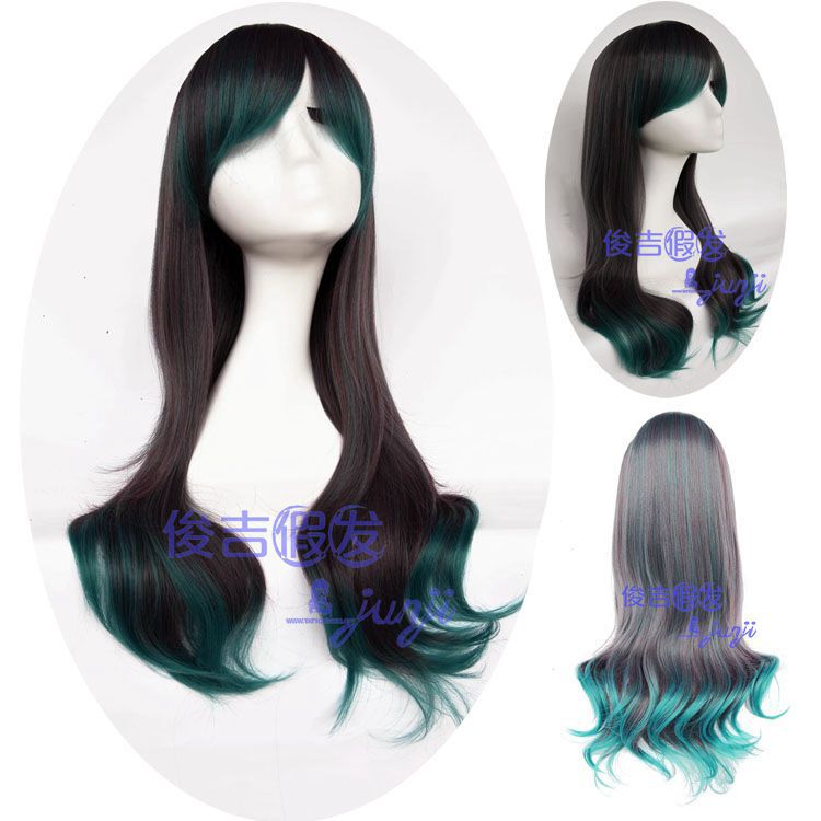 Junji Wig Japanese Style Harajuku Wig Gradient Peacock Green Long Curly Hair LOLITA Daily Anime Wig