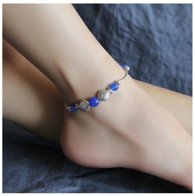 Jewellery Chinese style Retro manual Ethnic style Fish ornaments Simplicity blue natural quality goods Chalcedony Anklet