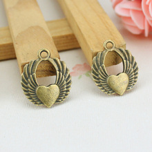 DIY饰品配件19MM合金爱心翅膀双面羽毛桃心挂件饰品配件XS2524