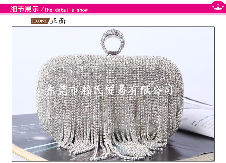 Polyester Lining Material Dinner Bag Diamond Tassel Handmade Rhinestone Ring Evening Messenger Clutch Wholesale