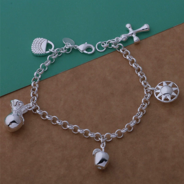 Яблоко, серебря bracelet серебро стиль, аксессуар, образец серебро 925, корейский стиль, городской стиль, оптом