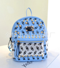 2014新款靓包欧美摇滚铆钉双肩背包时尚女包复古眼睛包批发