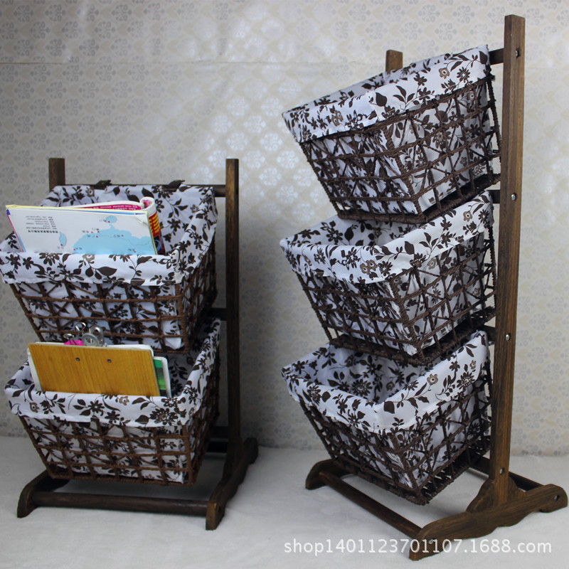 Countryside Debris Hanging basket Receiving Basket in the Living Room Rattan Fabric art Collection Wooden hanging basket Clothing Storage Basket