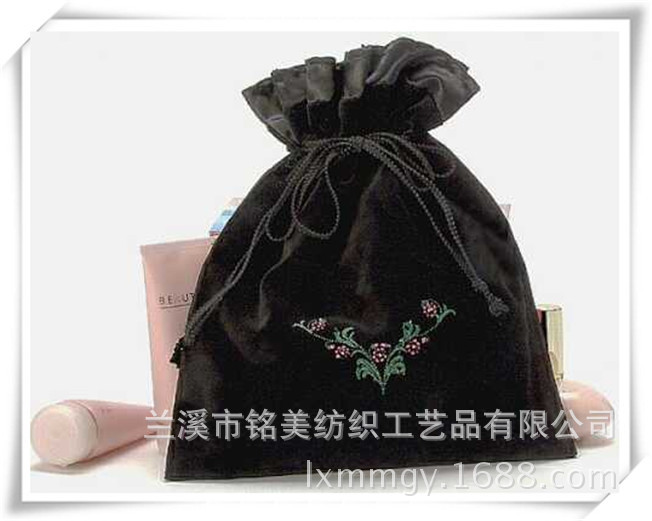 厂家直供 高品质束口抽绳绒布袋 化妆品用刺绣绒布袋