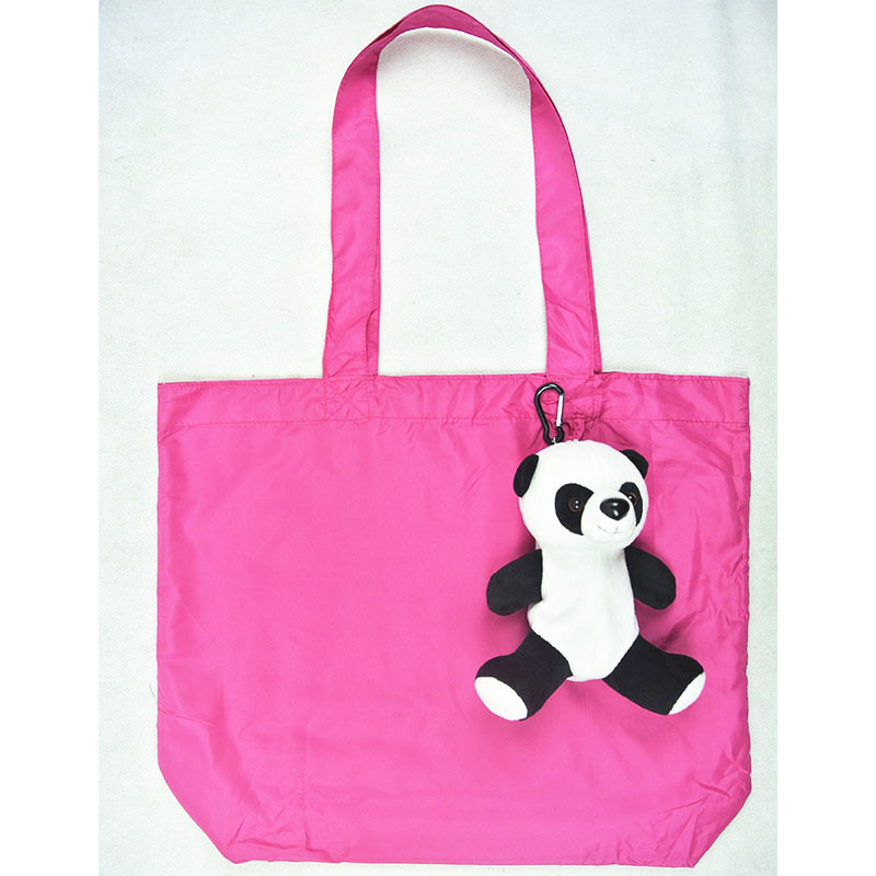 公仔可折叠购物袋 毛绒熊猫涤纶购物袋公司礼品深圳厂家