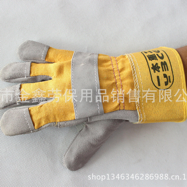 【厂家直销】电焊用牛皮手套 牛皮劳保手套批发 短款电焊修皮手套