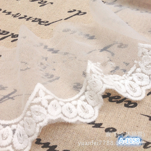 A-1158弧形全纯棉定型纱蕾丝网纱刺绣花边8cm服装辅料DIY现货批发