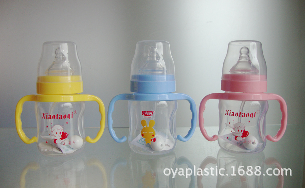 Botella de alimentación traviesa al por mayor PP calibre ancho botella de alimentación con mango arco automático botella de alimentación 180ML
