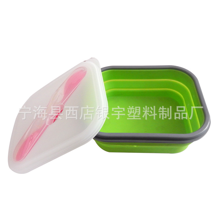 供应硅胶折叠便当盒 折叠碗 户外便携带有盖保鲜盒微波