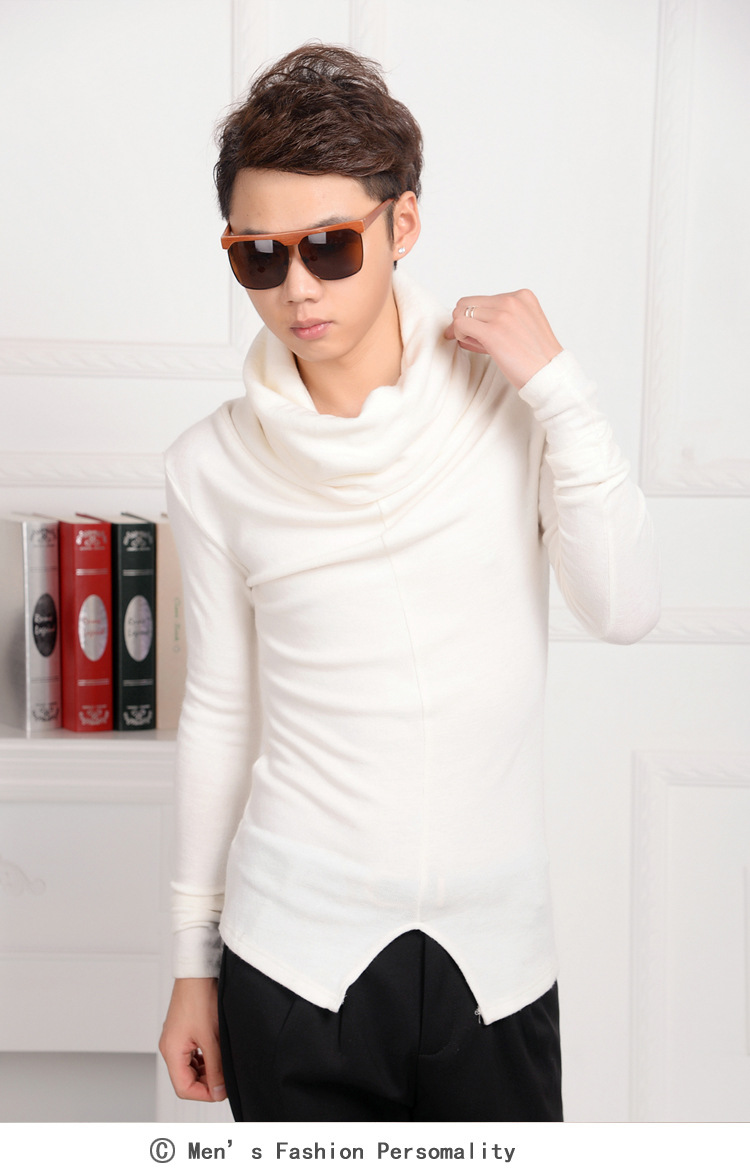 Mùa đông triều nam giả hai mảnh cổ áo đống cổ áo len mỏng dài tay cashmere áo len màu rắn áo thun cao cổ áo len