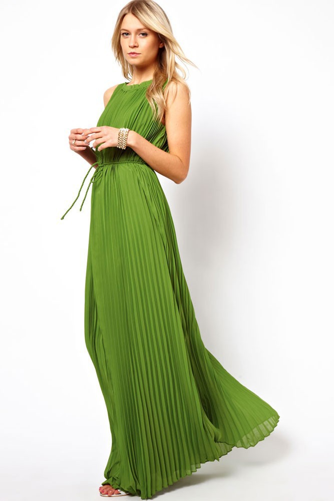 dark green pleated dress