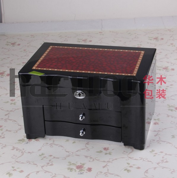 厂家直销 超大容量钢琴漆首饰盒 木质饰品盒 化妆盒批发 丝巾礼盒