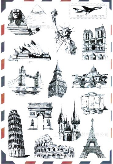 A4旅游名胜邮戳箱贴笔记本贴纸旅行箱贴纸死飞贴纸个性ipad