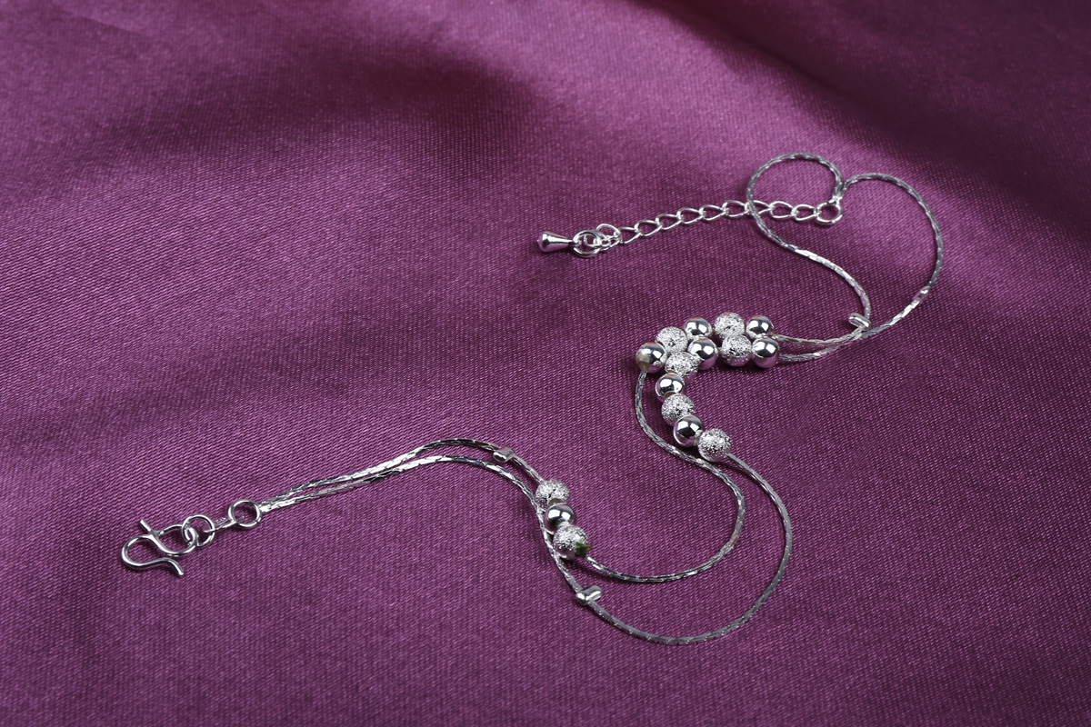 Korean Style Silver Plated Rotating Bead Anklet With Pearls_voghion.com