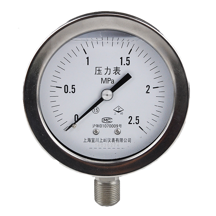 上海宜川60周年 上岭全不锈钢压力表 耐腐蚀 Y100BF 304-316-316L